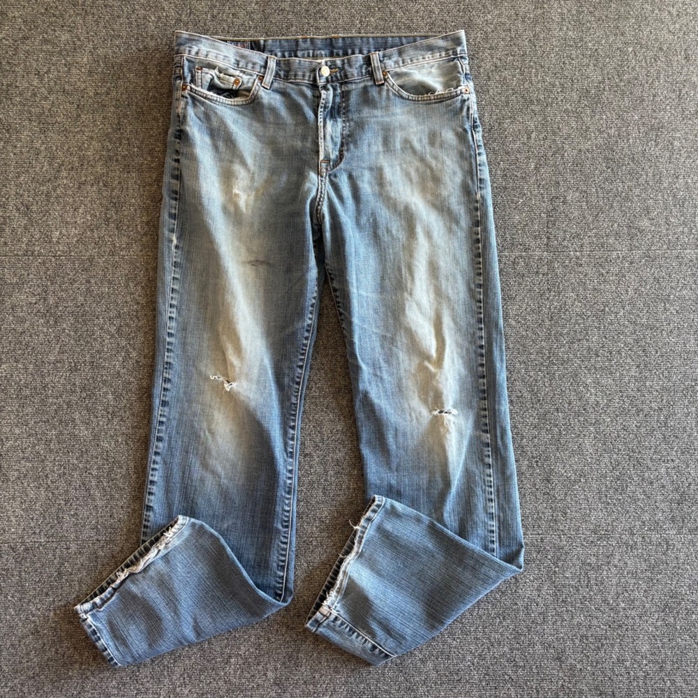 Lucky Brand Mens 36x34  Distressed Light Wash Straight Leg Jeans USA Made